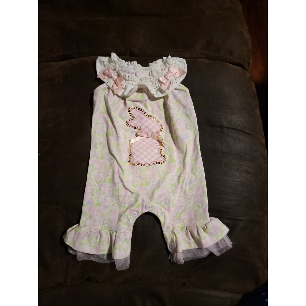 Bonnie baby spring‎ Easter bunny floral one piece outfit size 3 6 months